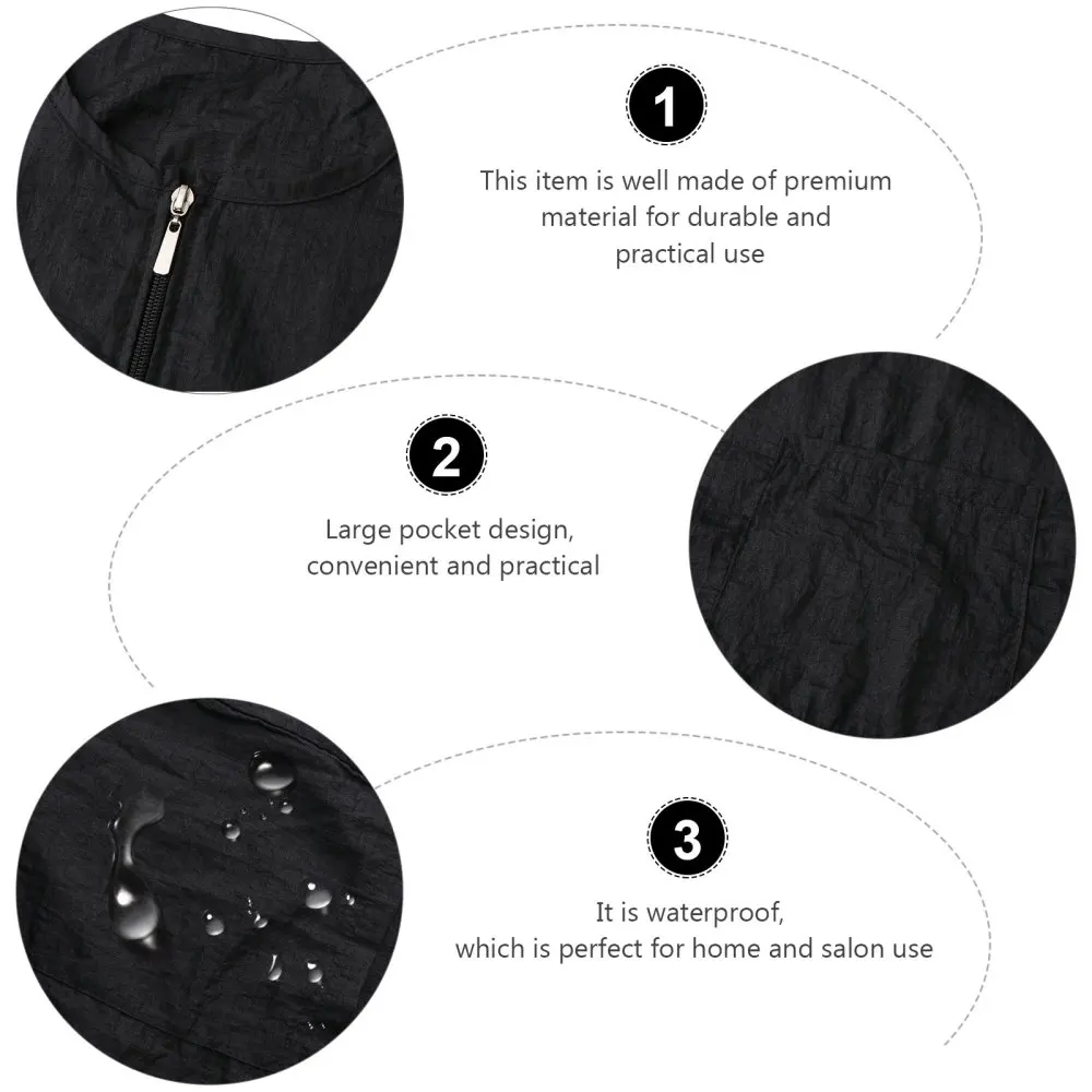

1pc Short Sleeve Barbers Aprons Professional Zipper Salon Hair Stylist Apron with Pockets Waterproof Hairdresser Cape (Black)