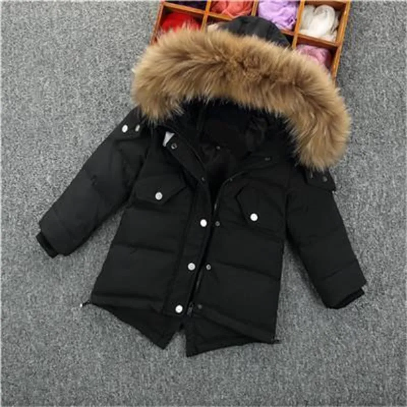 1-5Y new Parker Boys Clothes Hodded Solid Faux Fur Collar Boy Baby Winter Jacket Kids Boys Winter Coat Clothes For Babys