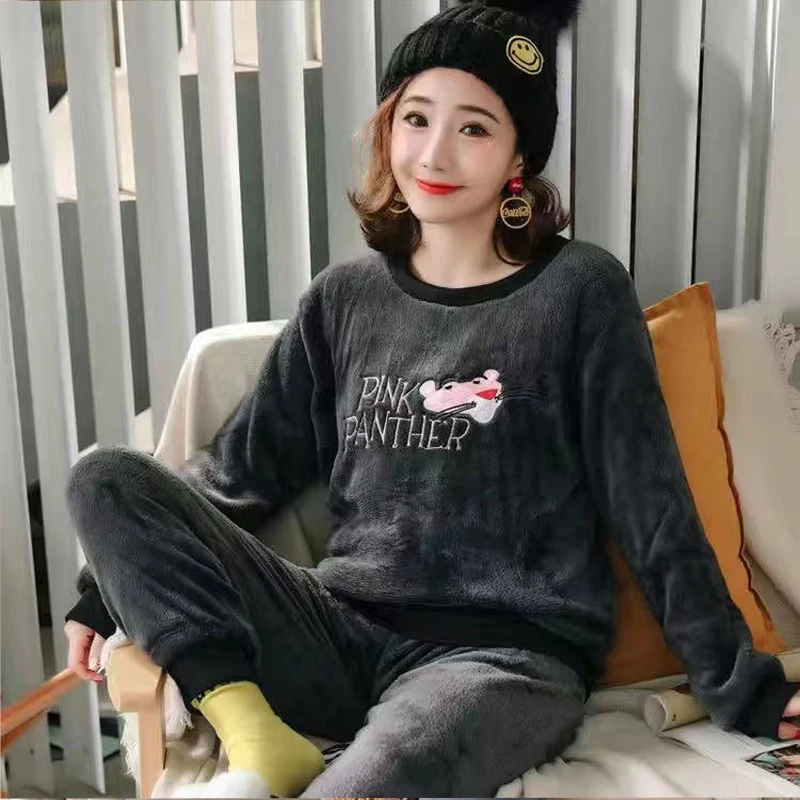 Пижама женская осенне-зимняя теплая фланелевая с длинным рукавом | Женская