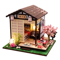 diy wooden casa japanese dollhouse kit assembled miniature furniture light doll house with cherry blossoms toys for adult gifts