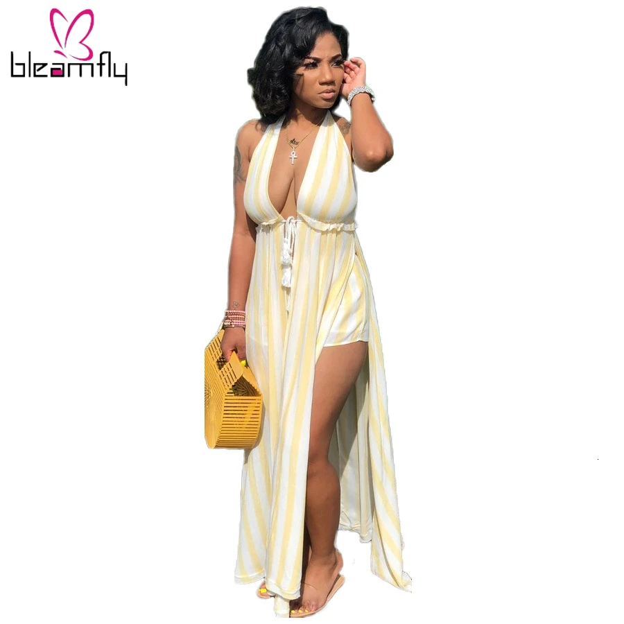 Новый женский короткий топ с бретелькой через шею и длинным полосатым принтом