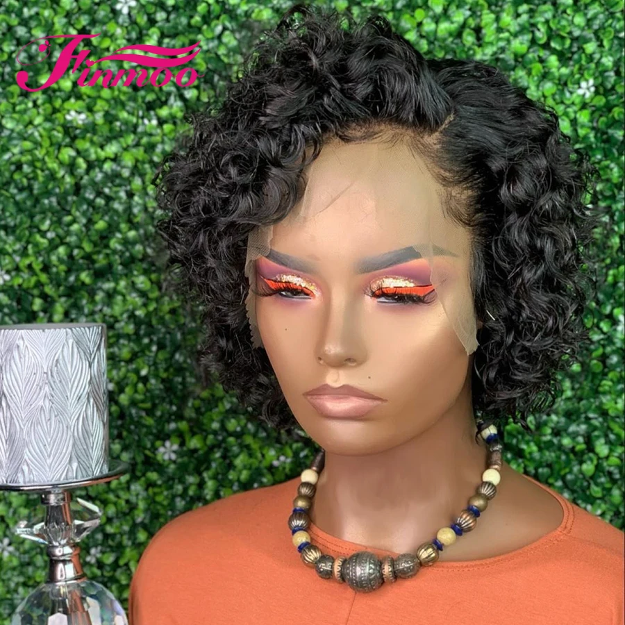 150% парик с изображением Пикси короткий Боб кудрявые человеческие волосы спереди