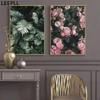Фотофон с зелеными листьями, розами, цветами на холсте, скандинавский постер с изображением растений, настенное искусство, украшение для гостиной и дома