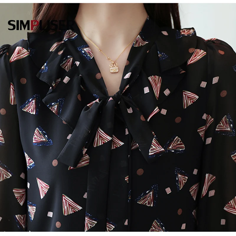 Chiffon Blouse Floral Women Lace Shirt 2020 Spring New Casual Bow Tie Womens Tops And Blouses Korean Style | Женская одежда