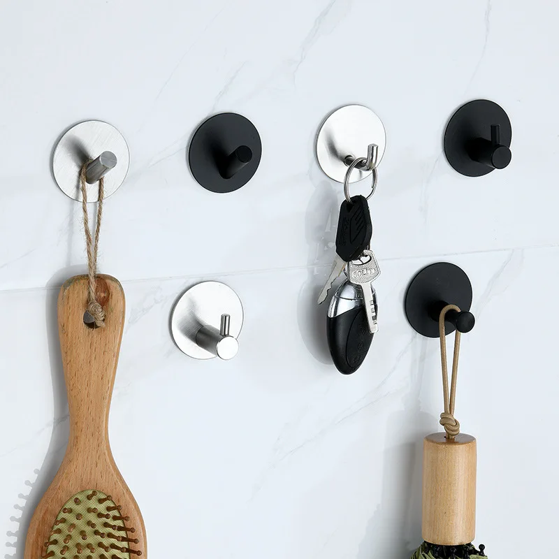 

1PC Stainless Steel High-end Hook Self Adhesive Clothes Hange Bags Key Rack Kitchen Towel Hanger Bathroom Accessory Organizer