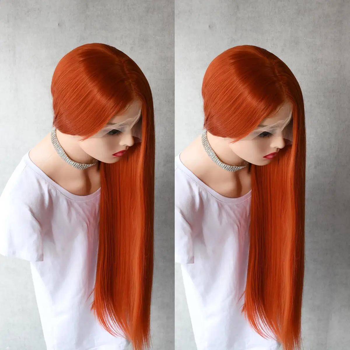 Парик Ginger Wig для женщин длинные прямые синтетические T-образные на сетке спереди