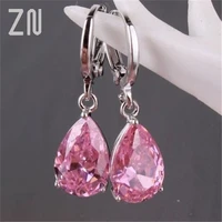 zn 2021 fashion drop earring romantic pink zircon earring for women wedding perfect accessory womens party jewelry