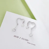 s925 sterling silver earrings fashion temperament long style diamond star love shape stud earrings girl heart earrings
