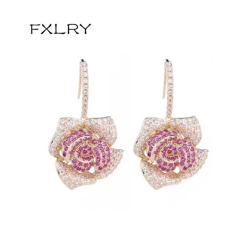 

FXLRY New Arrived Romantic White Color AAA Cubic Zircon Elegant Flowers Earrings For Women Jewelry Accessories