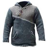 mens pullover sweaters hoodie thick autumn winter clothing fashion color contrast stitching sweater long sleeve hooded