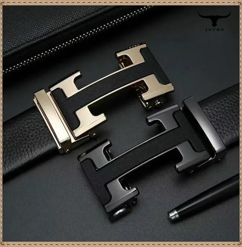 

Men's Genuine leather Belt Men Cowskin Strap Top Quality Belts For Male Alloy Automatic Buckle Fashion Waist Belt Gold Belt