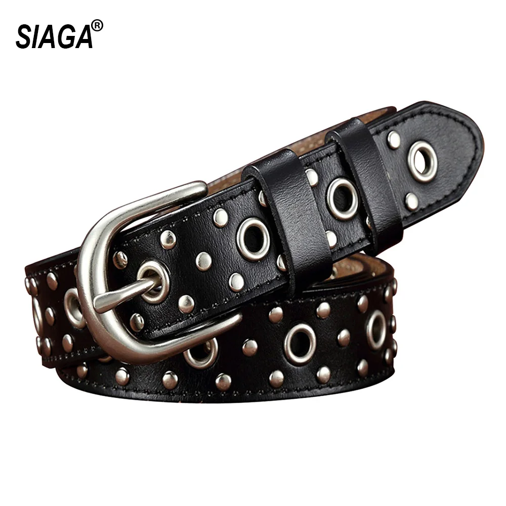 Женский ремень из натуральной кожи с заклепками шириной 2 8 см | Аксессуары для