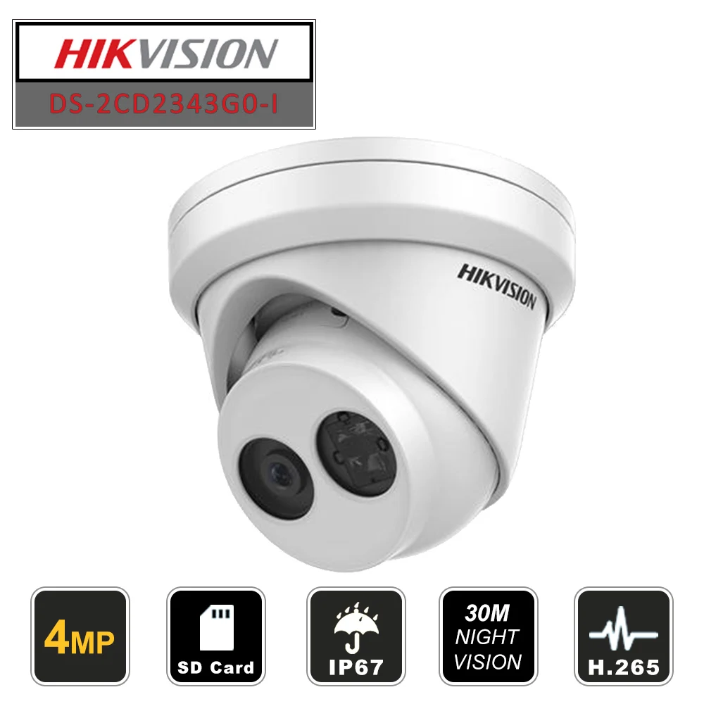 Hikvision револьверная 4MP IP камера H265 слот для sd-карты внутренний/открытый DS-2CD2343G0-I