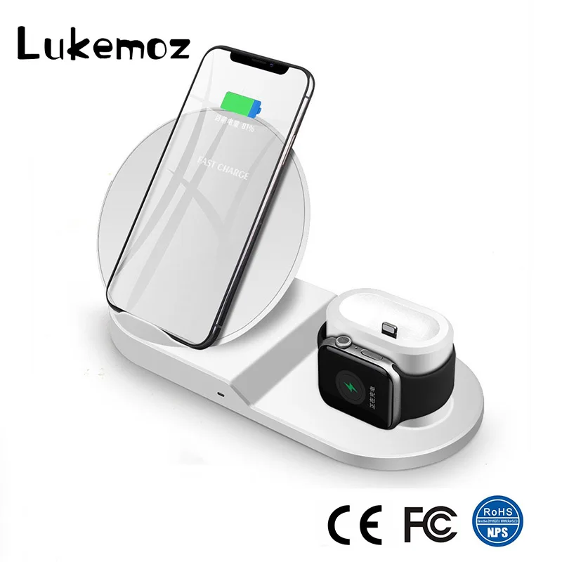 Зарядное устройство Chargeur Sans Fil для Apple Watch Iphone 8 Plus 11 Pro Xs Max Xr X Huawei P30 3In1 Беспроводная