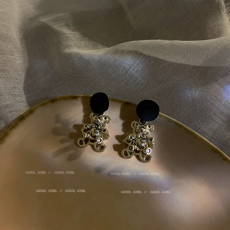 

925 Silver Needle Korea East Gate Cute Bear Earrings Fashion Temperament Ins Style Personalized Design Sense