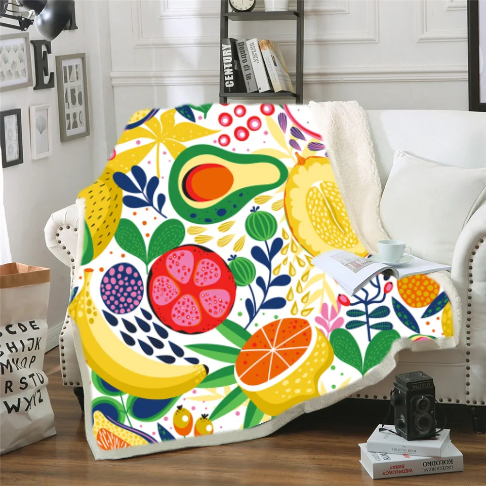 

Tropical Fruit Pineapple Cartoon Drawing Sherpa Kids Throw Blanket Plush Blanket 3D Print Microfiber Warm and Machine Washable