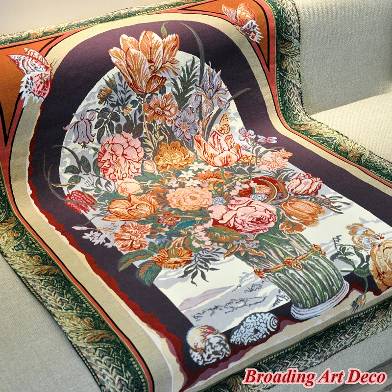 

BEAUTIFUL WINDOW FLOWER JACQUARD WEAVE TAPESTRY WALL HANGING GOBELIN HOME ART TEXTILE DECORATION AUBUSSON COTTON 100% 139X101CM