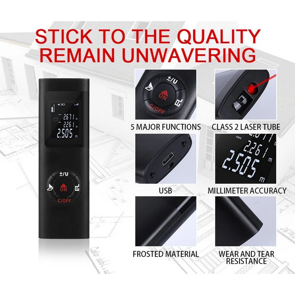 

40M Smart Digital Laser Distance Meter Range Portable USB Charging IP54 Rangefinder Mini Handheld Distance Measuring Meter