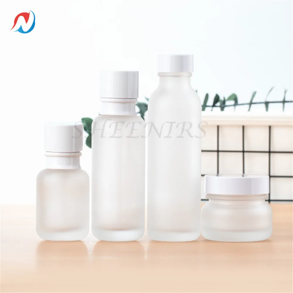 

Sheenirs 6pcs 50ml container 50ml 110ml 120ml cosmetic frosted glass lotion bottle with cream pump for personal care