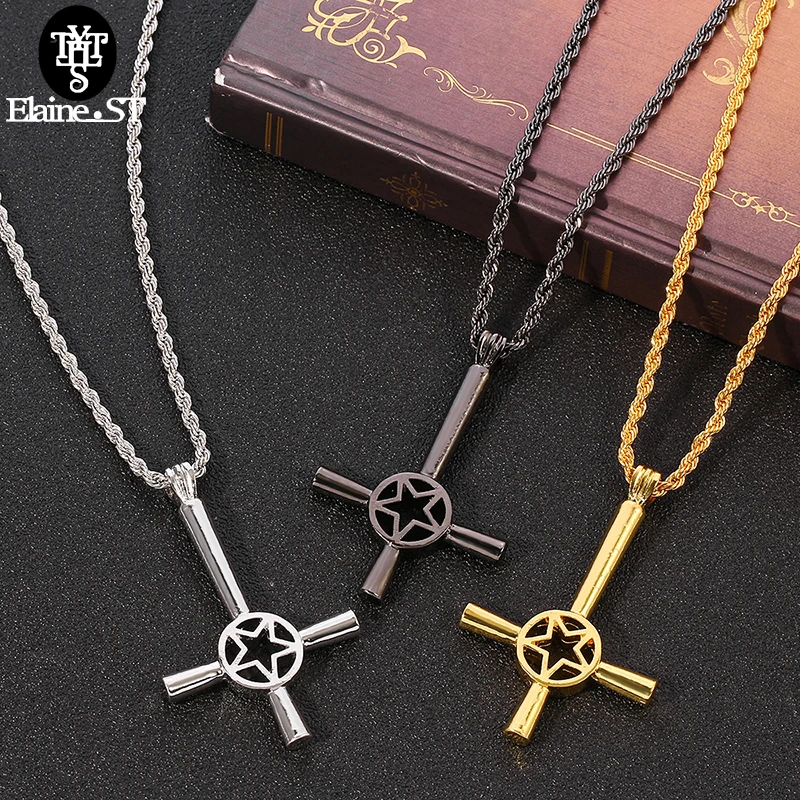 Оптовая Готическая перевёрнутый крест Звездой Кулон ожерелье скрытую