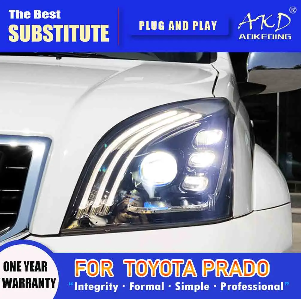 Налобный фонарь AKD для Toyota Prado 2003-2009 светодиодный ные фары дальнего света