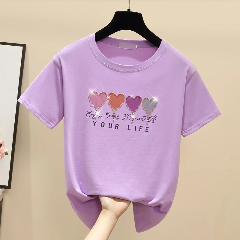 Женские футболки с бисером хлопковые летние свободные топы буквенным принтом 2021