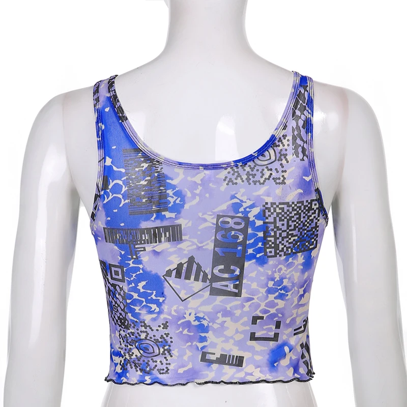 

Hand-Painted Printed Cut Out Sexy Y2k Crop Tank Tops Vest For Women V Neck Fashion 2021Summer Sleeveless Outfits Party Female