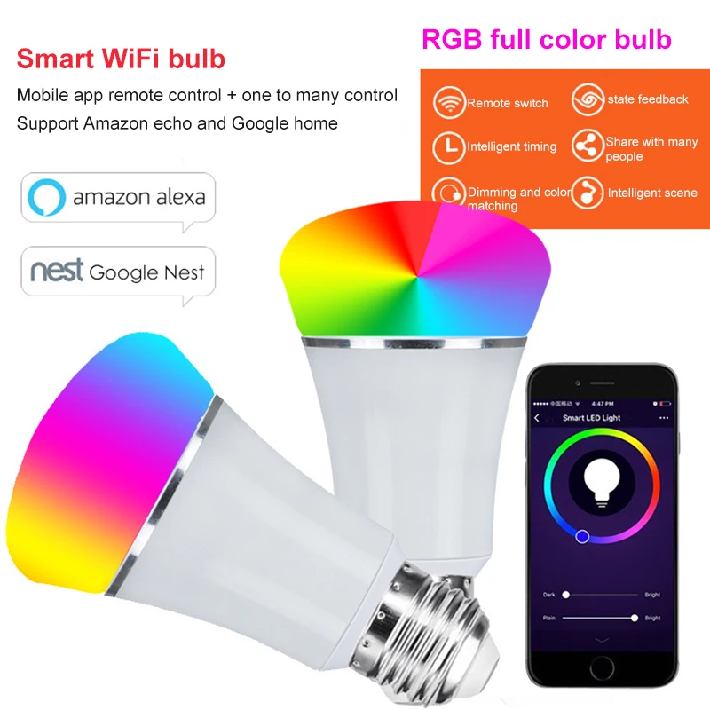 

Умсветильник лампа Tuya с Wi-Fi, E27, RGB, с регулировкой яркости и голосовым управлением