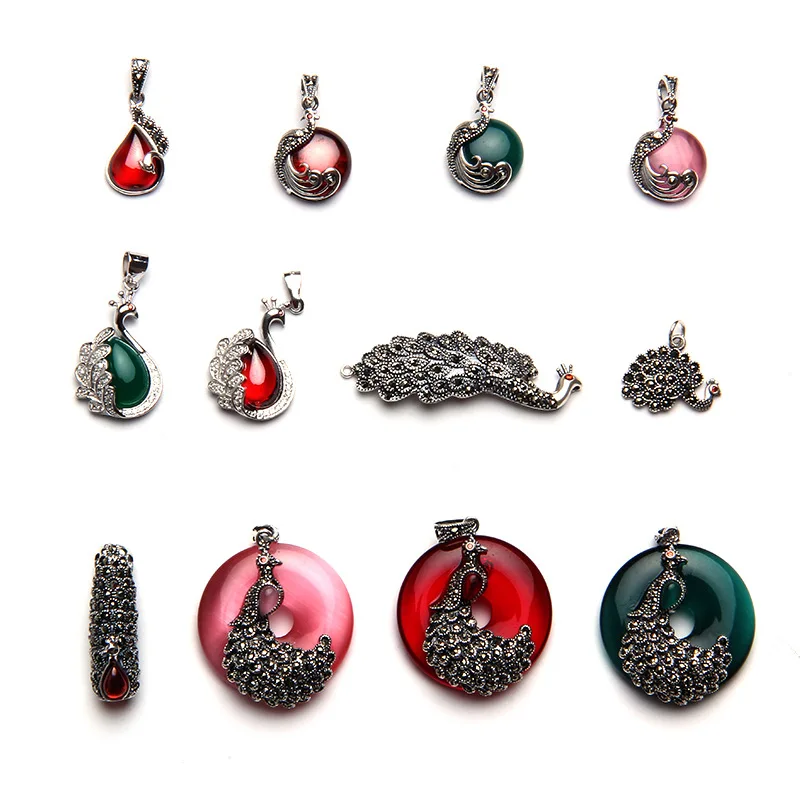 

OMHXZJ Wholesale ZB552 DIY Jewelry Making Accessories Findings Components Necklace 925 Sterling Silver Peacock Pendant Charms