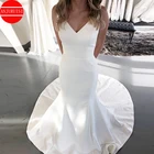 Женское свадебное платье без рукавов, Белое Атласное Платье с v-образным вырезом и открытой спиной, с карманами, 2020