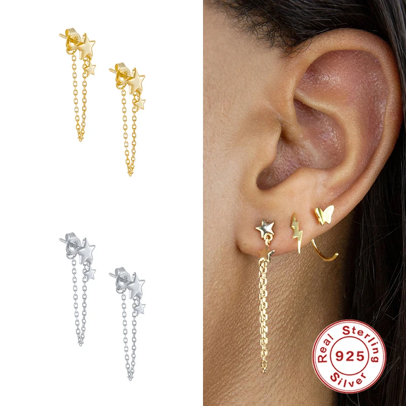 

Aide 925 Стерлинговое Серебро Золото Длинной Цепи серьги-гвоздики с кисточкой милые юбки-пачки со звездочками, сережки-гвоздики для женщин, юве...