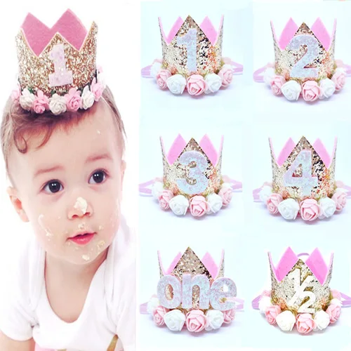 

Happy First Birthday Party Hats Decor Cap One Birthday Hat Princess Crown 1st 2nd 3rd 4th Half Year Old Number Baby Kids