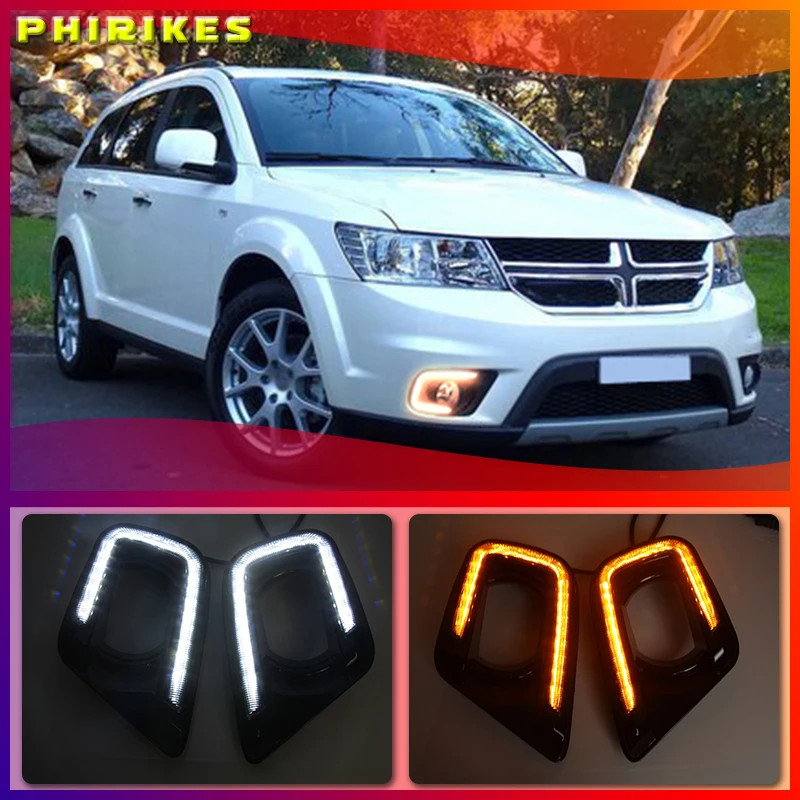 Светодиодные дневные ходовые огни для Dodge Journey Fiat Freemont 2014 2015 2016 желтые указатели