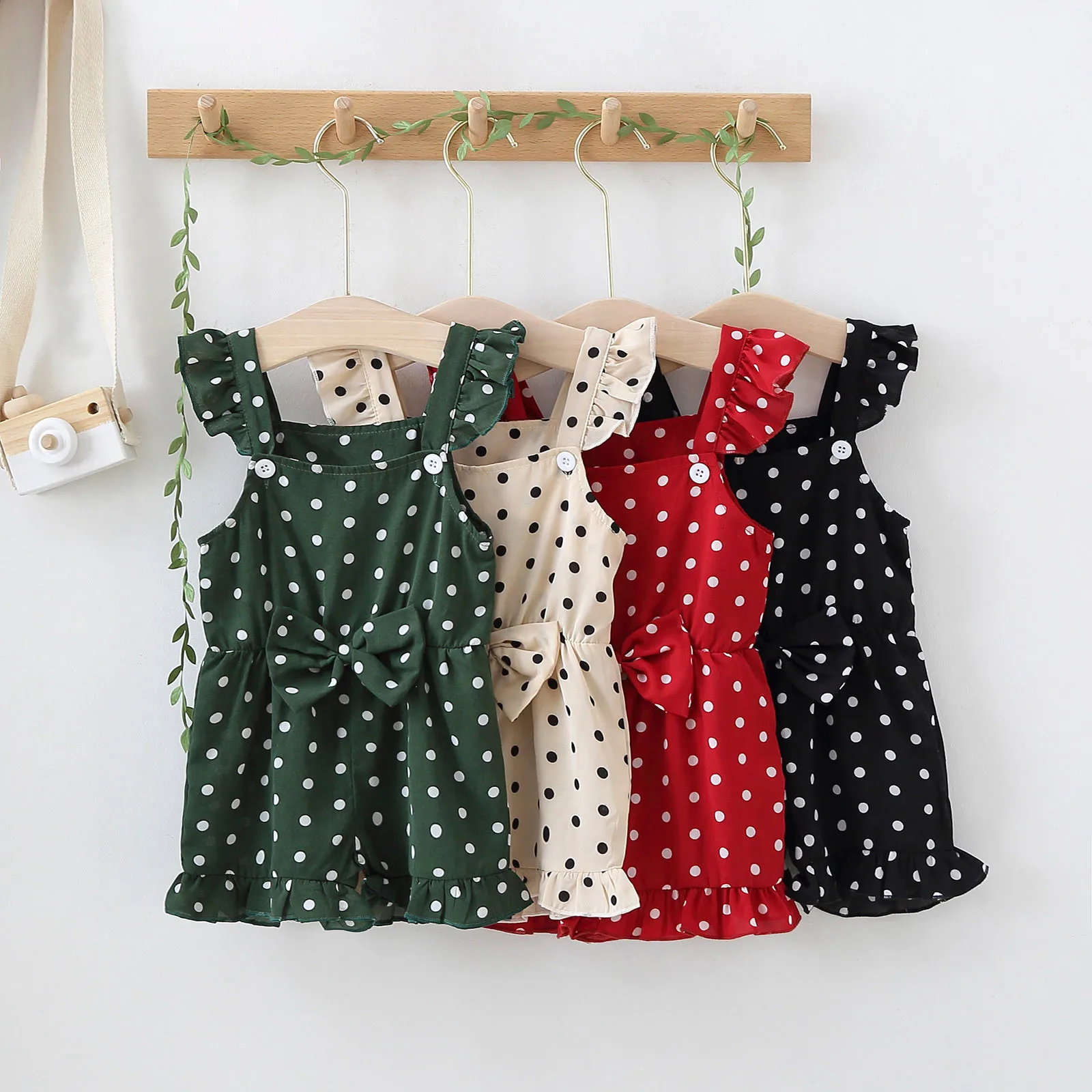 

Toddler Baby Girls Ruffles Dot Printed Bowknot Suspender Romper Jumpsuit Summer Newborn Baby Girl Clothes ropa bebe niÃ±a