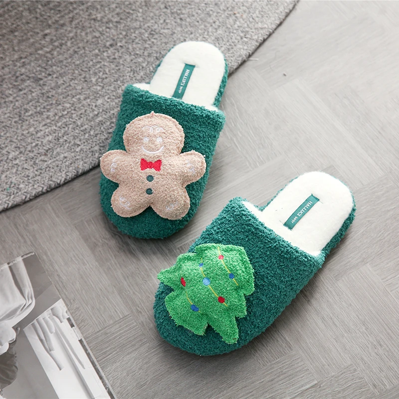 New winter soft Christmas warm home slippers three-dimensional gingerbread men non-slip indoor cotton slippers