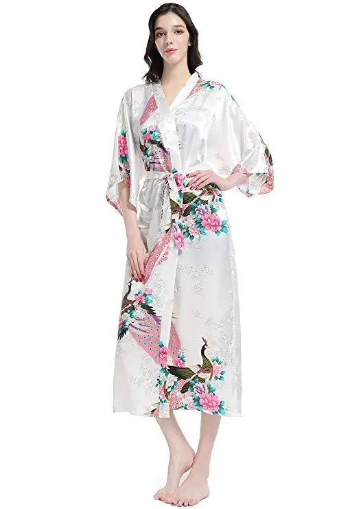 Женский Атласный халат с принтом цветочное кимоно повседневная одежда для сна