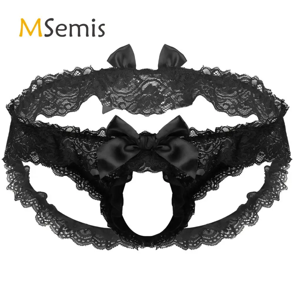 

Нижнее белье мужское кружевное с оборками, с низкой посадкой, с эластичным поясом, с открытыми плечами