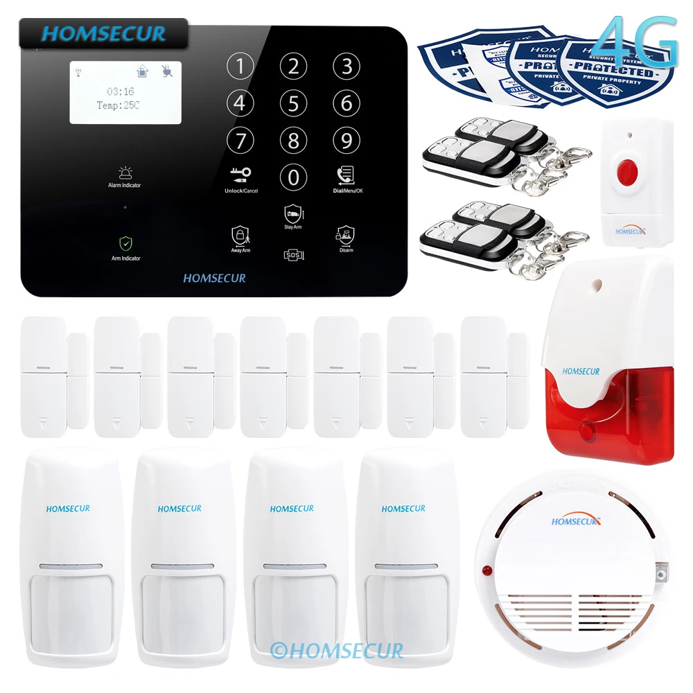 HOMSECUR беспроводный & Проводная 4G/GSM LCD охранная сигнализация для взлома + SOS