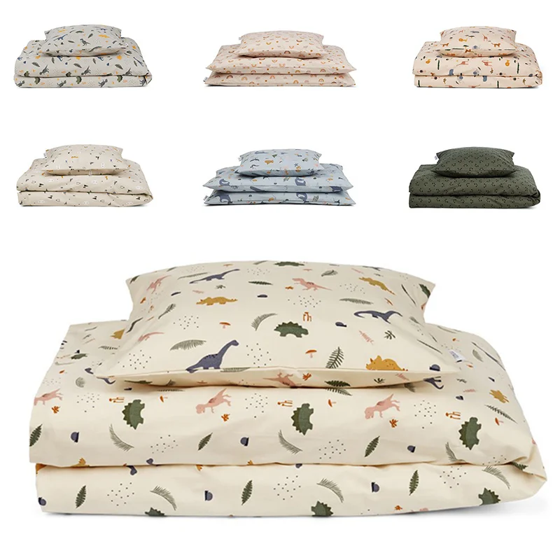 

2 Pcs Baby Bedding Set Organic Cotton Kid Bed Linen Teen Boys Girls Duvet Covers Pillow Cases Printed Children Bed Sheet 3 Sizes