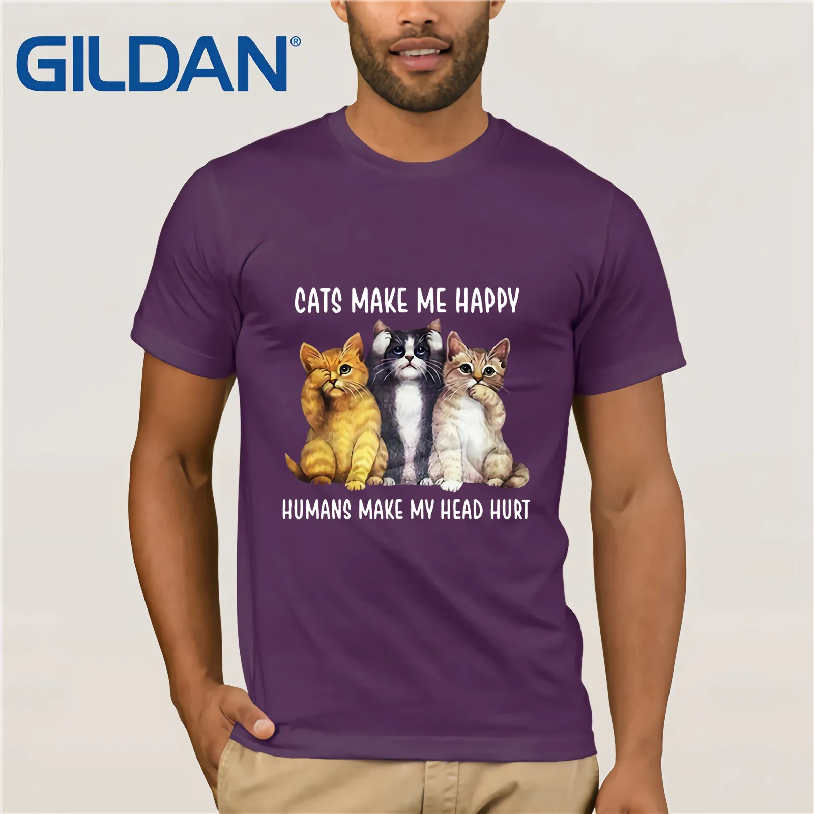 Кошек Make Me Happy людей My болит голова рубашка Лето 2019 футболка с коротким рукавом
