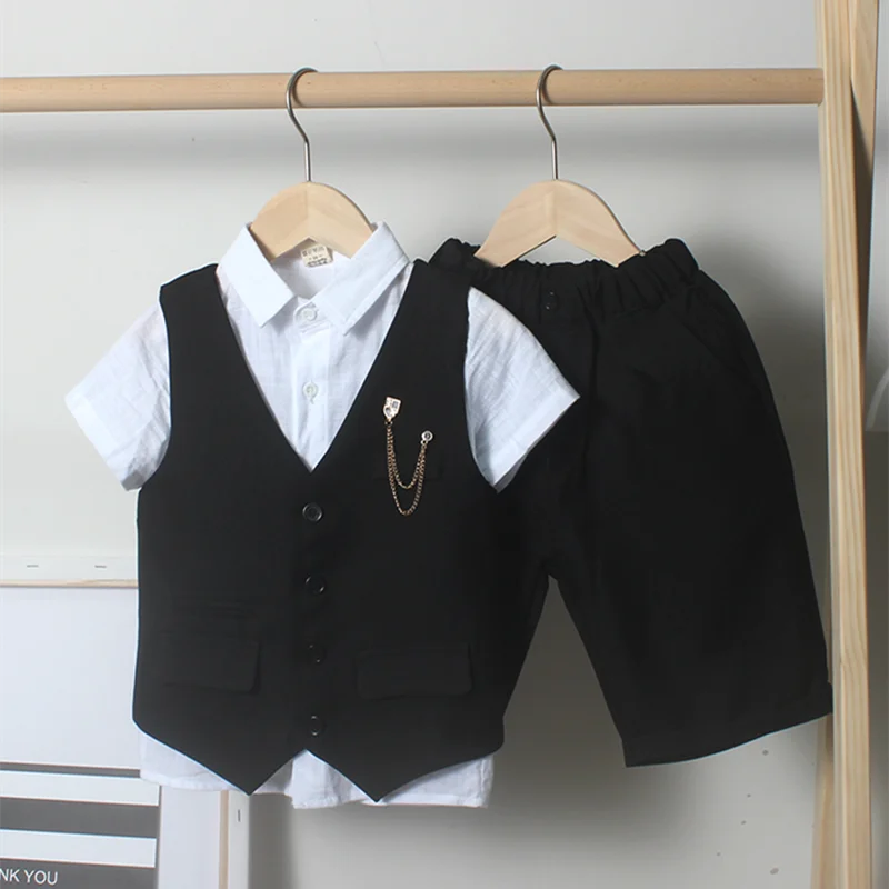 

2020 Summer Boys Fashion Clothing Set Kids Vest Shorts 2pcs Outfits Baby Boy Suit Set for Wedding Party Costume Children Clothes