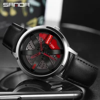 sanda fashion wheel series dial men watches waterproof quartz movement wristwatch casual leather watch relogio masculino p1075