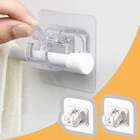 Карниз для штор Крючки кронштейна, 2 шт., бесшовный, регулируемый, прозрачный, настенный кронштейн, самоклеящиеся стержни, вешалка для домашнего подшипника, крючки для штор