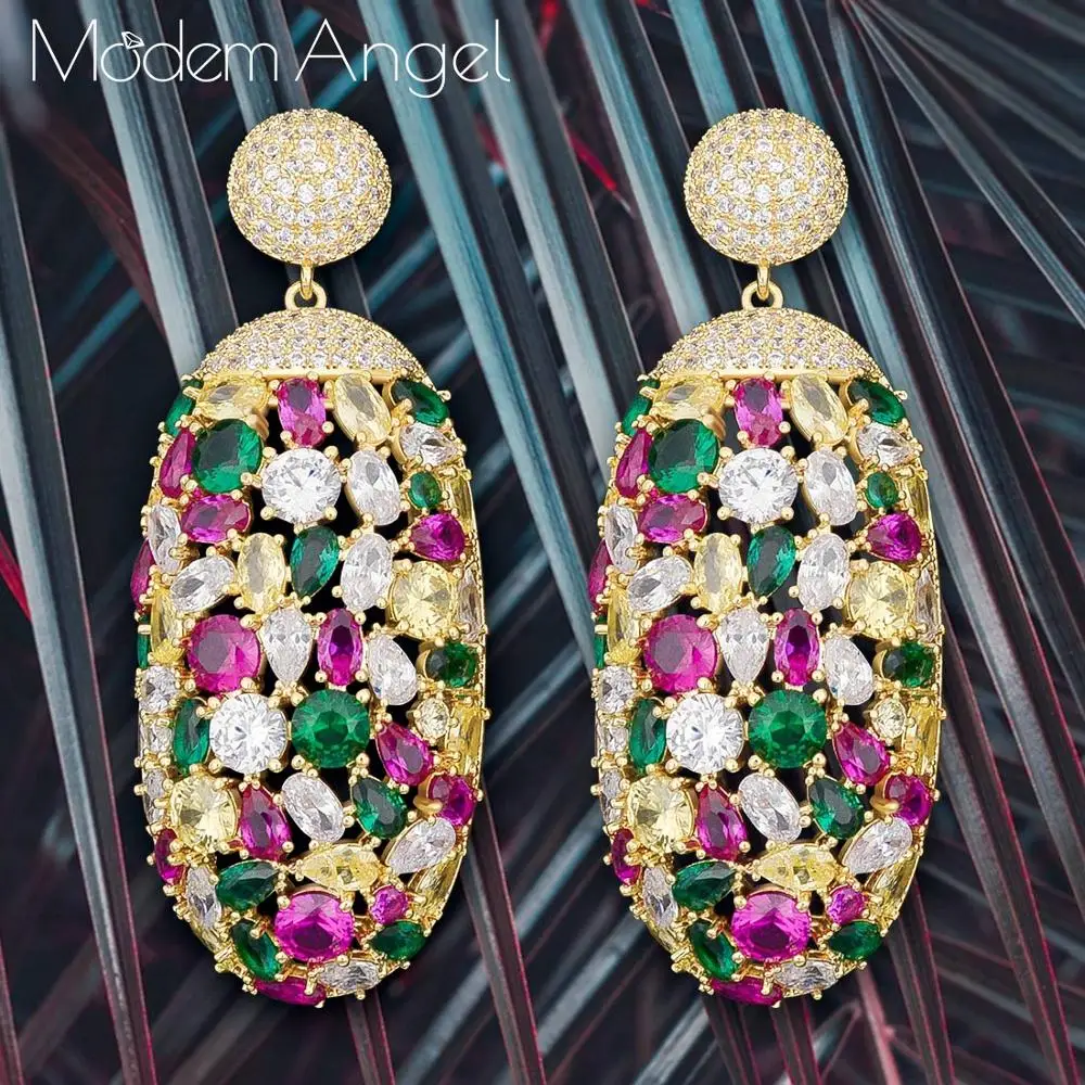 

Женские серьги-гвоздики с фианитами ModemAngel, разноцветные элегантные серьги для невесты, свадебные ювелирные украшения