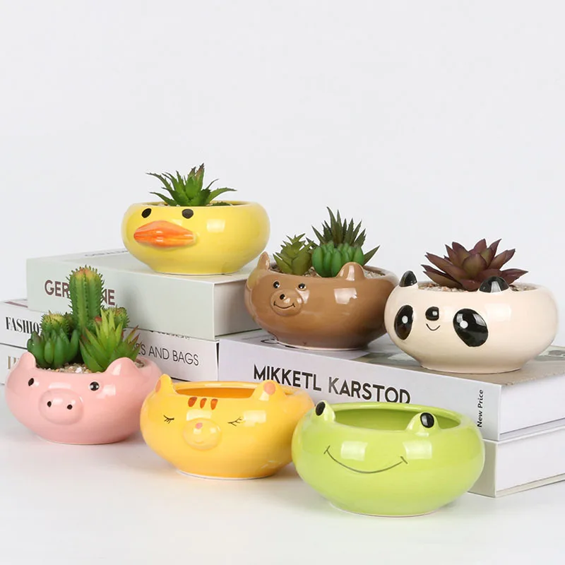 

Cartoon Animal Planter Simplicity Round Flowerpots Green Plant Succulent Ceramic Flower Pot Crafts Home Garden Decoration Pot