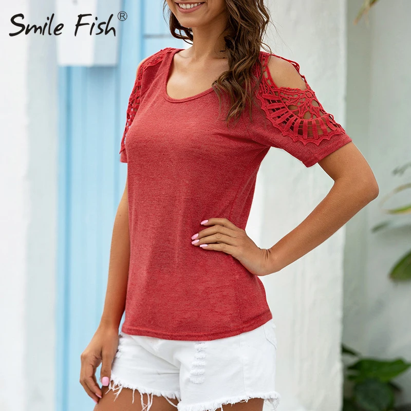 Женские повседневные однотонные футболки с открытыми плечами Крест короткий