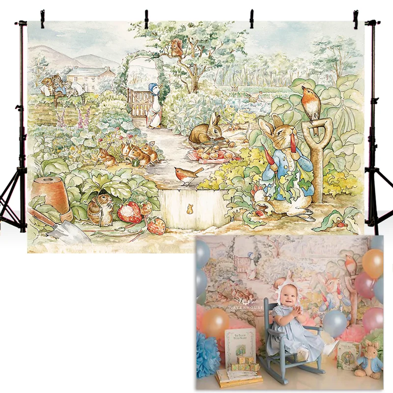 Фон для фотосъемки с изображением кролика поле фермы счастливый день рождения