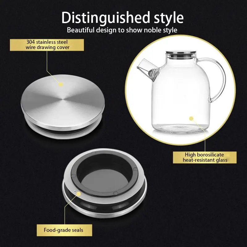 

1600ml Water Pitcher, Resistant Transparent Glass Kettle Teapot Coffee Juice Jug with Stainless Strainer Functional