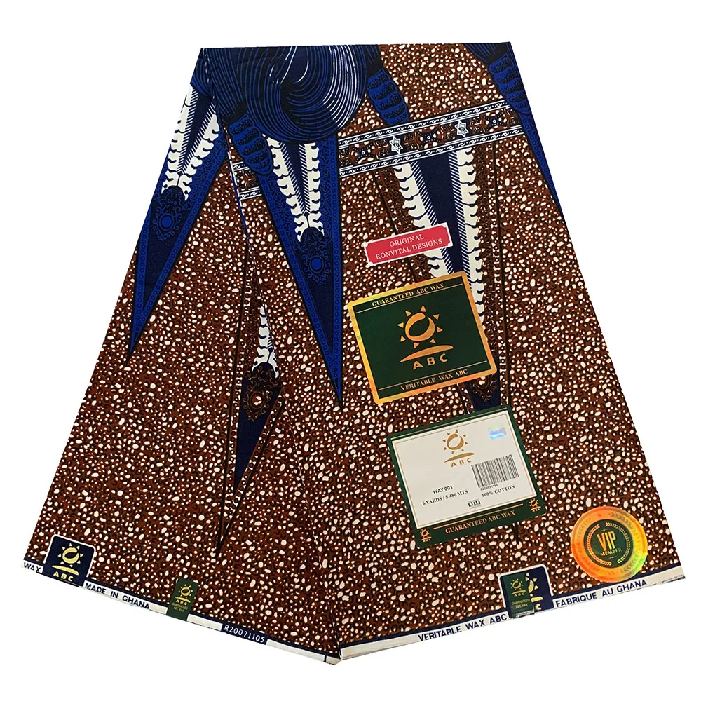 

2021 New Arrival Print wax Guaranteed VeritableAfrican Ankara Real Wax Ghana Wax 6 Yards African Printed Fabric 100% cotton