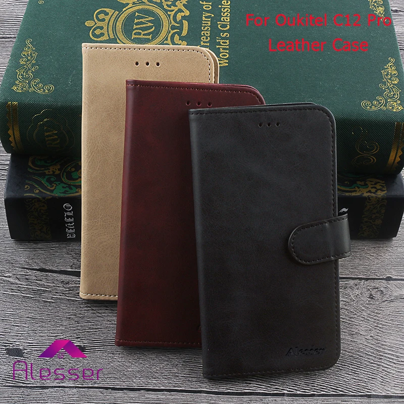 ALESser для Oukitel C12 Pro - чехол из искусственной кожи с подставкой для телефона, карманом для карт и защитой.